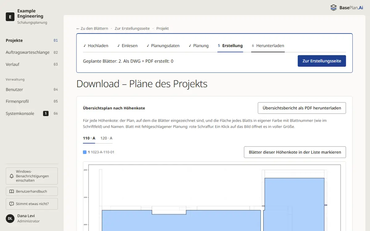 Die Download-Seite mit der Blattübersicht