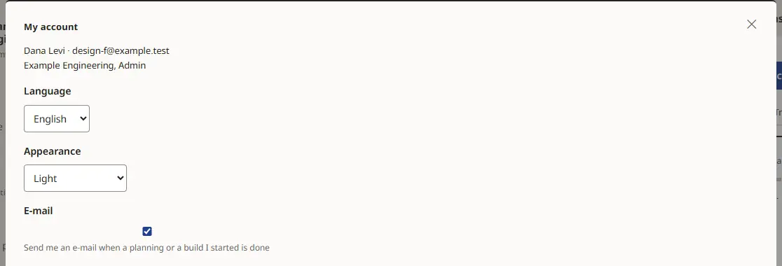 My account: language and appearance