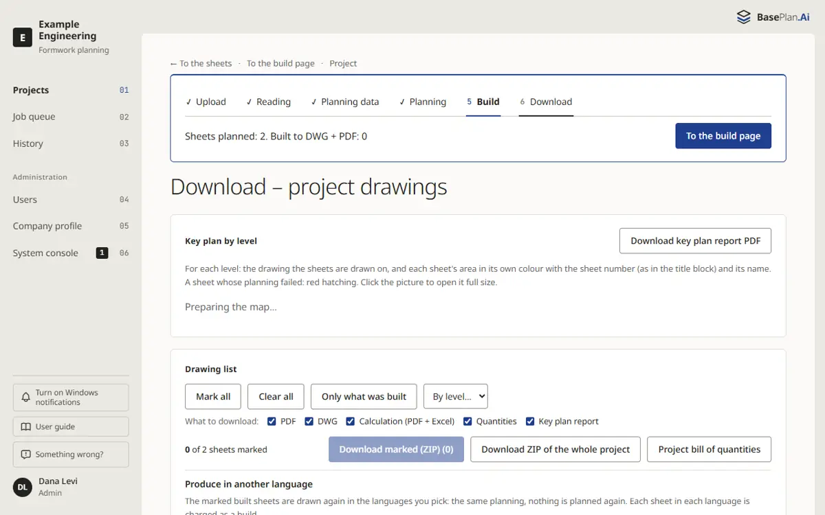 The download page with the map of the sheets