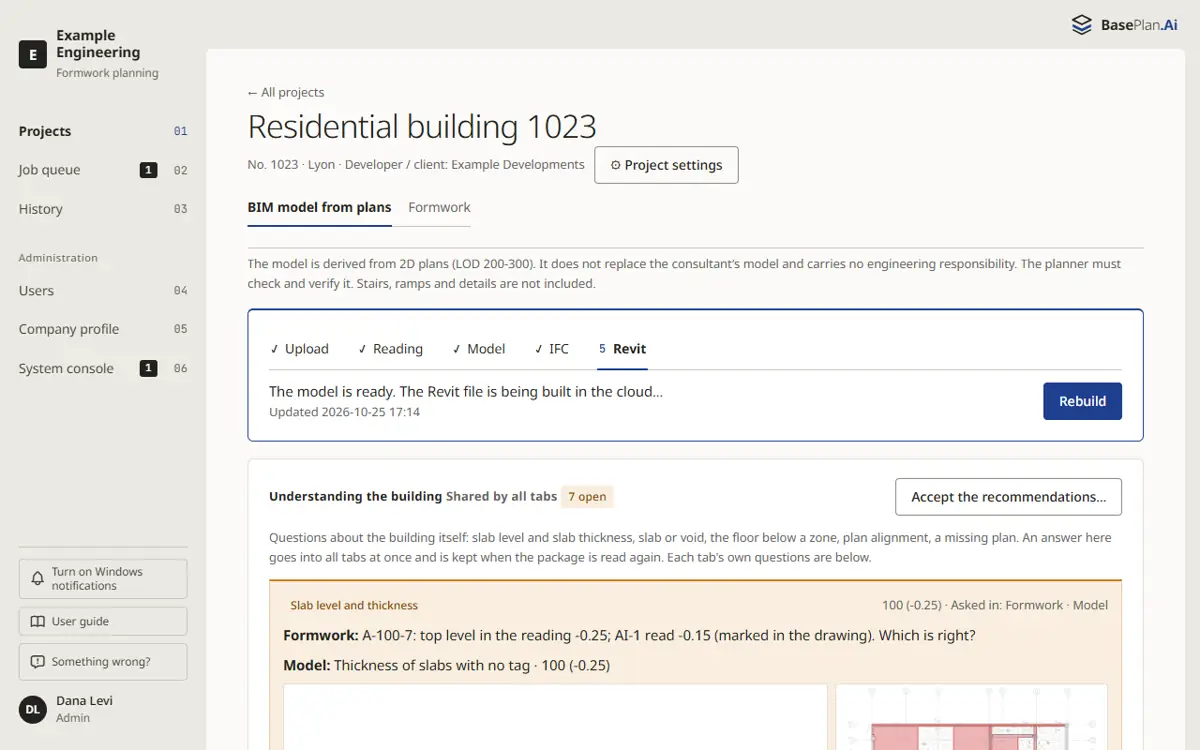 The BIM model tab