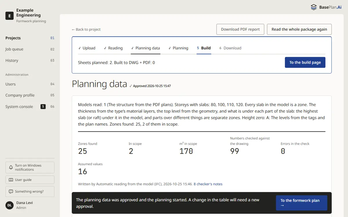 The planning data page