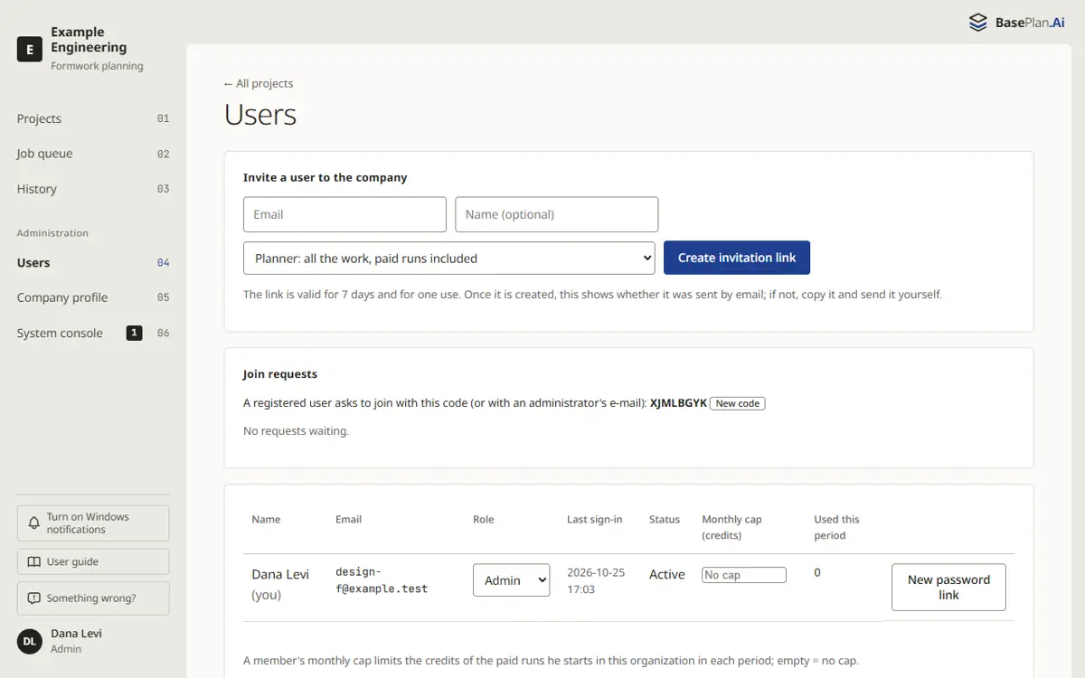 The users page