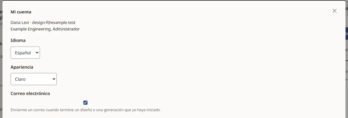 Mi cuenta: idioma y apariencia