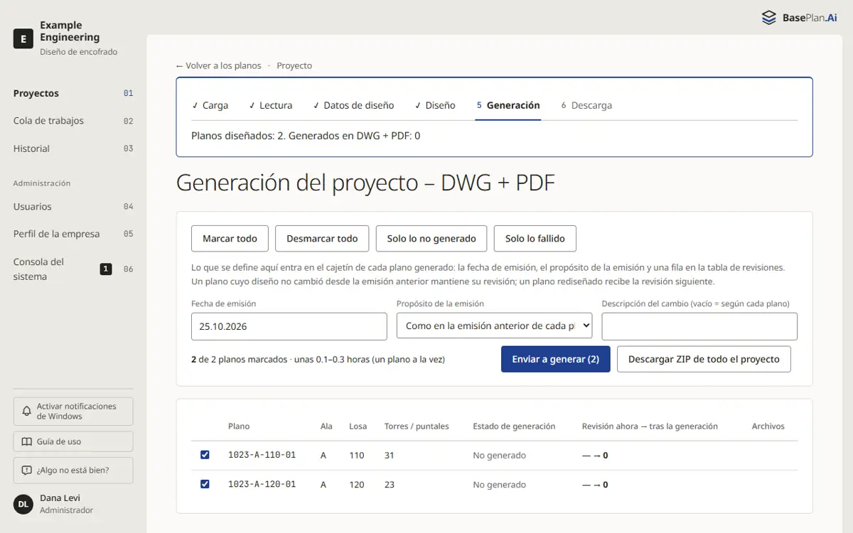 La página de generación