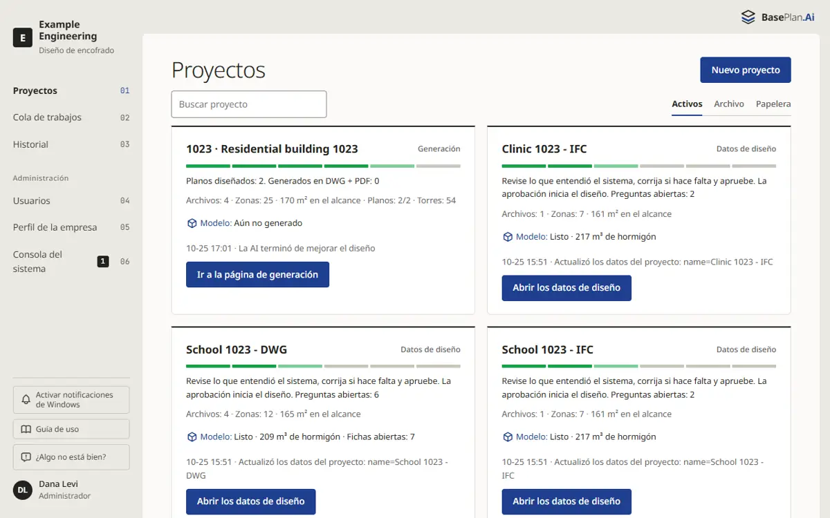 La lista de proyectos