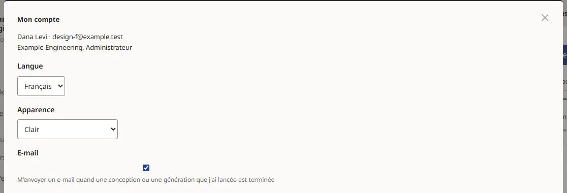 Mon compte : langue et apparence