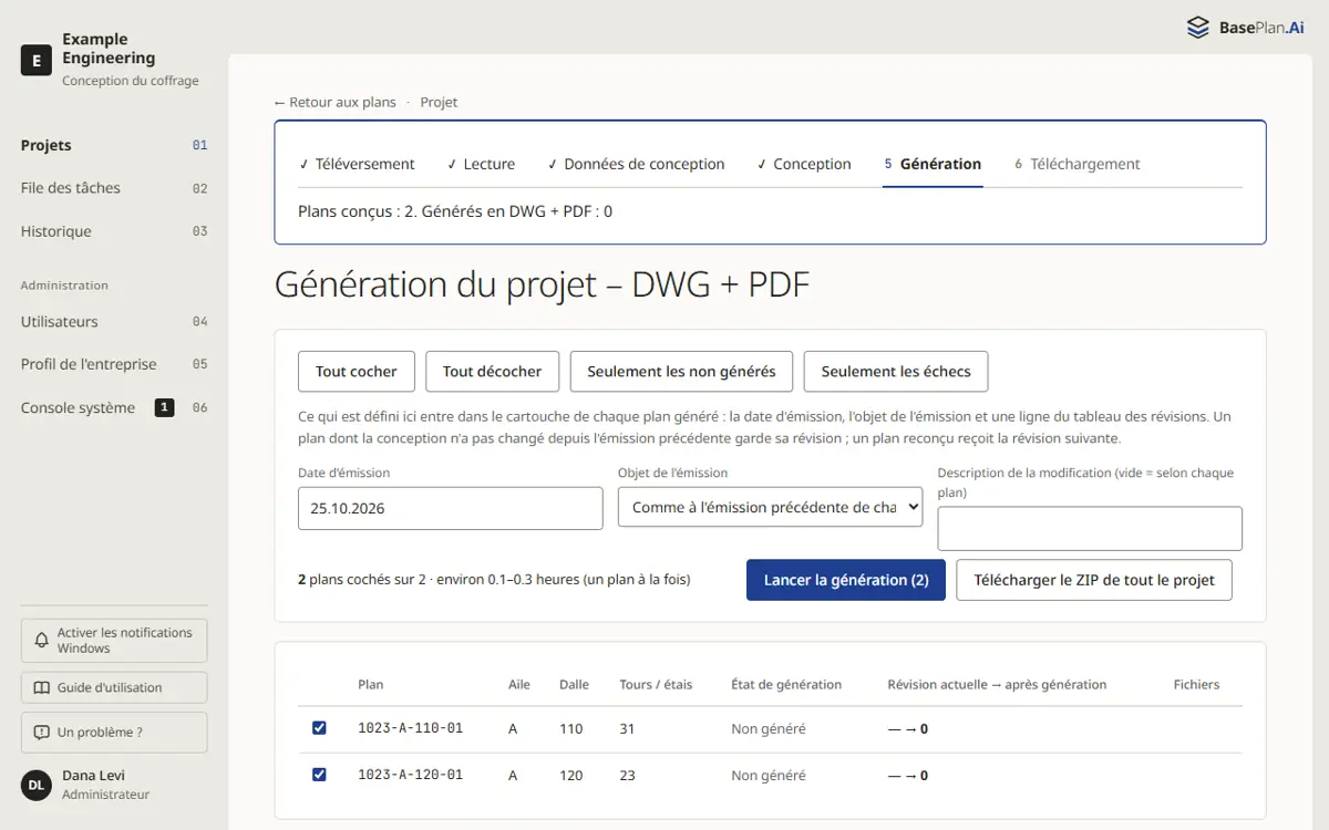 La page de génération
