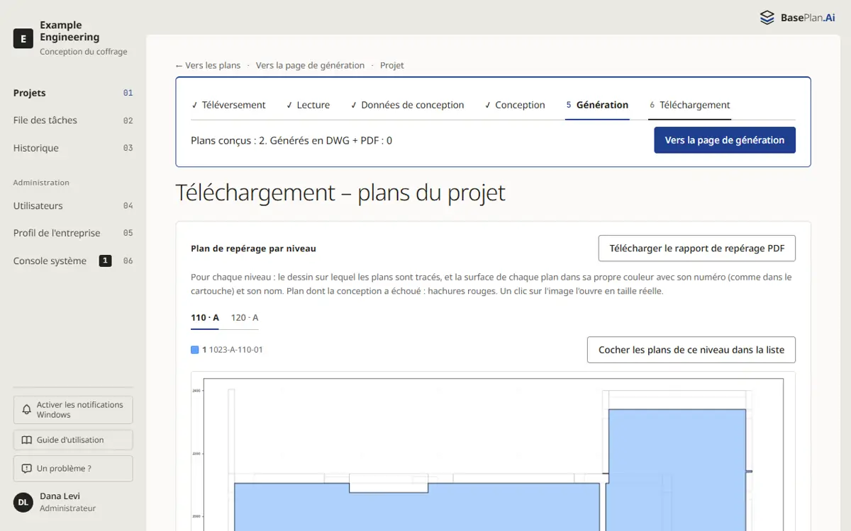 La page de téléchargement avec la carte des plans