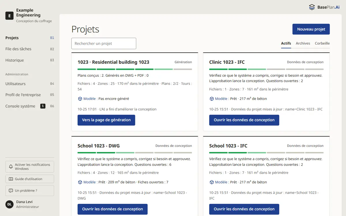 La liste des projets