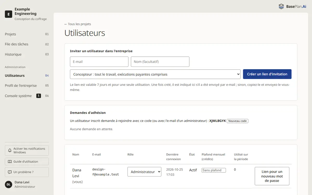 La page des utilisateurs